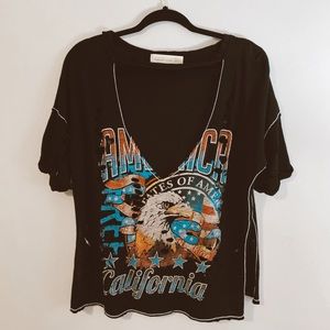 Ripped V-Neck Patriotic Crop Tee